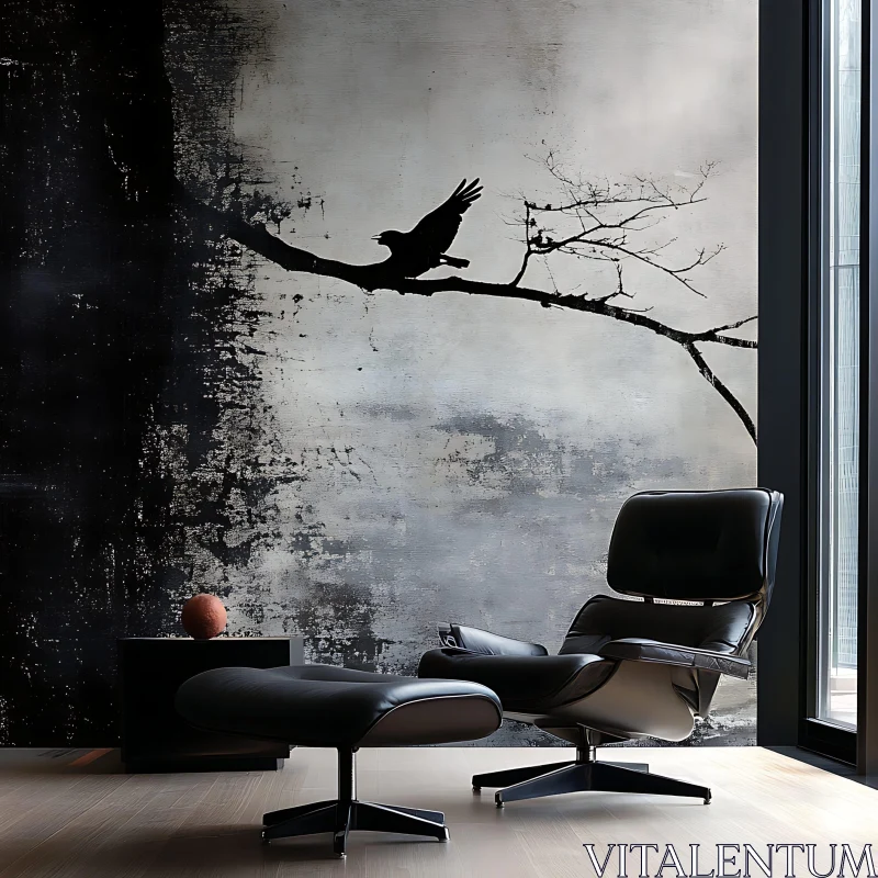 Black and White Bird Interior AI Image