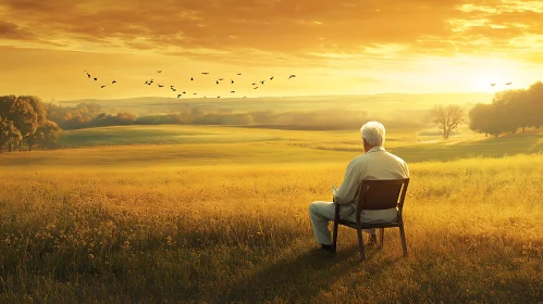 Man in Golden Field at Sunset