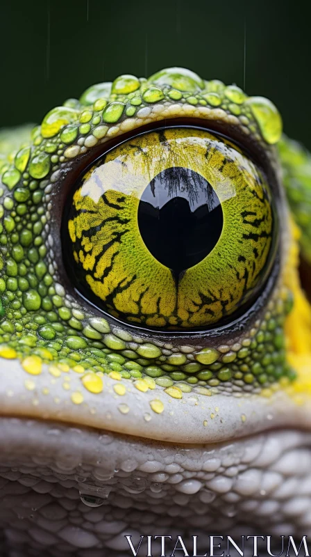 Green and Yellow Lizard's Gaze - Macro Lens Photography AI Image