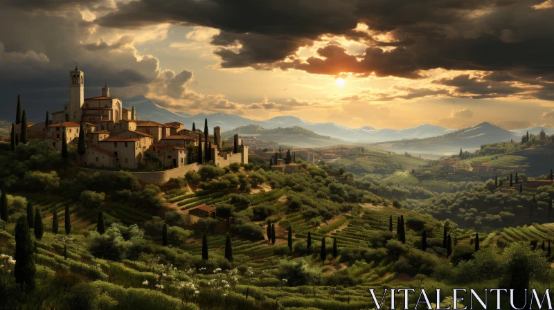 Italian Landscape Sky Painting: A Villagecore Masterpiece AI Image