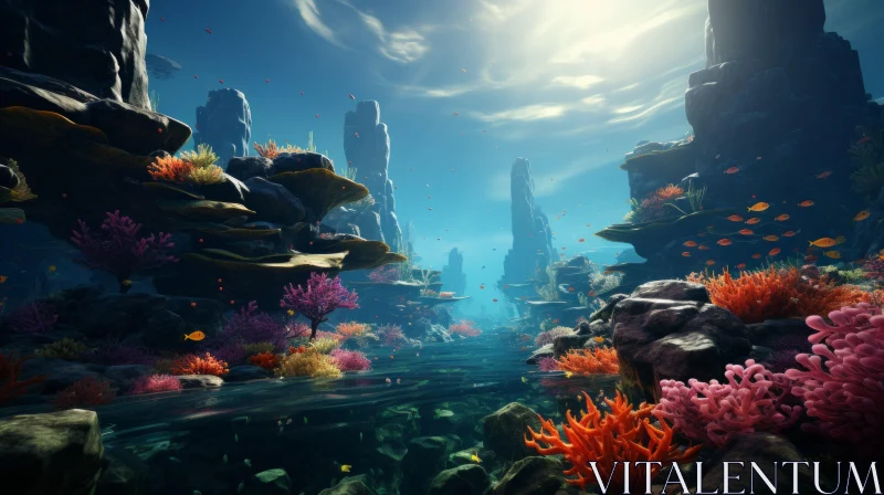 Underwater Coral Scene in Futuristic Landscape Style AI Image