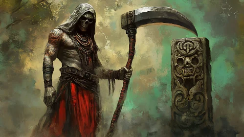 Death Character with Scythe and Skull