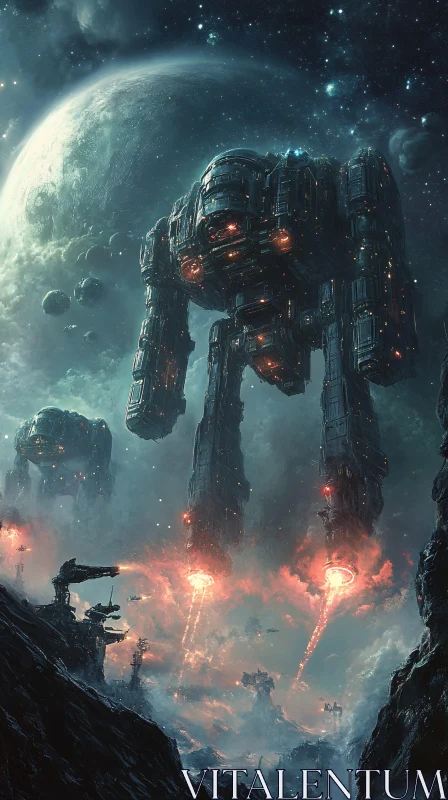 Futuristic Robot on Alien Planet AI Image