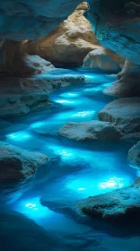 Blue-Lit Waterway in an Enchanted Underground Cave