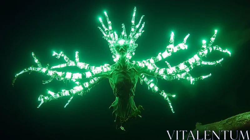 Mystical Glowing Green Creature AI Image