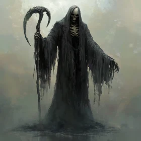 Dark Cloaked Skeleton with Scythe