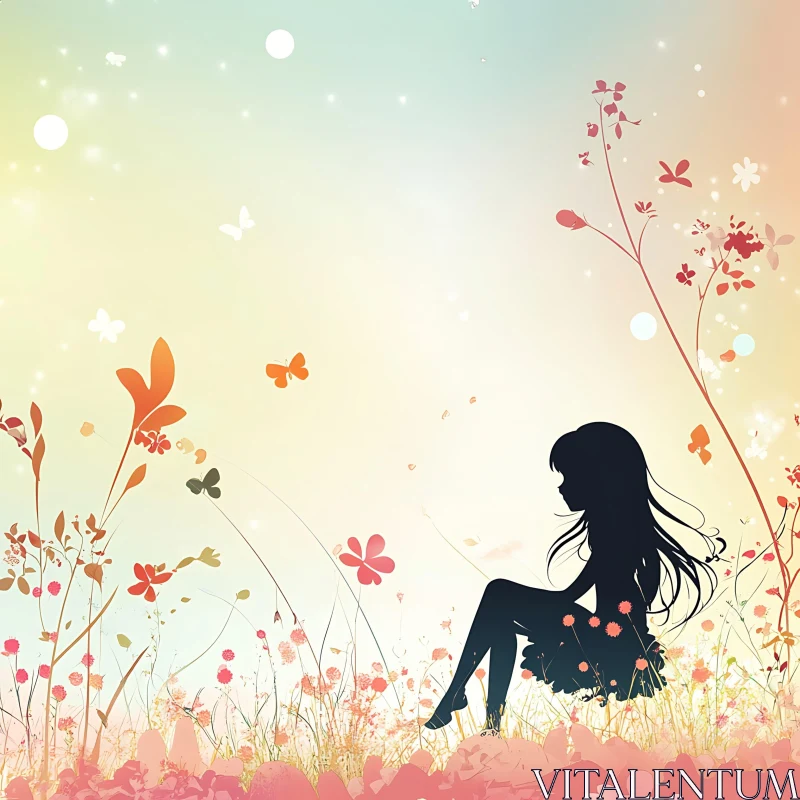 AI ART Dreamy Silhouette Girl with Butterflies