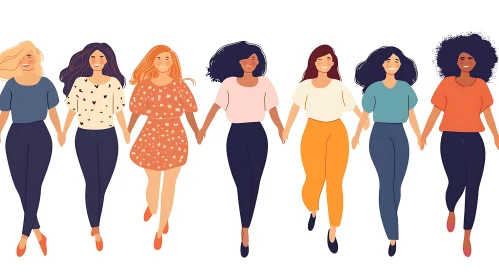 Diverse Women Holding Hands Illustration