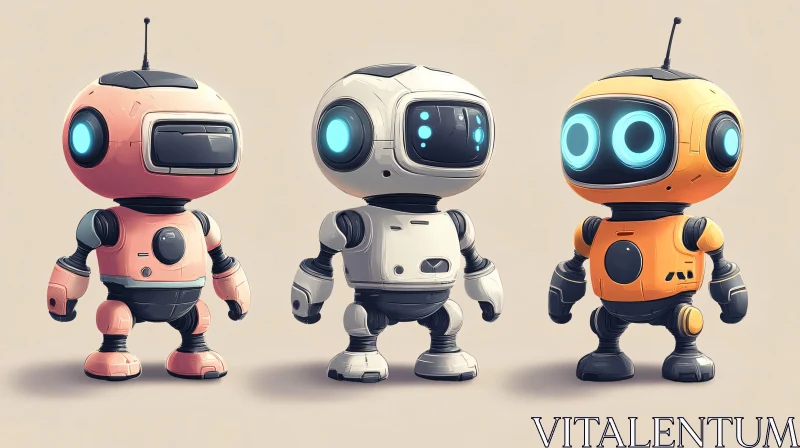 AI ART Three Cute Robots Standing Together