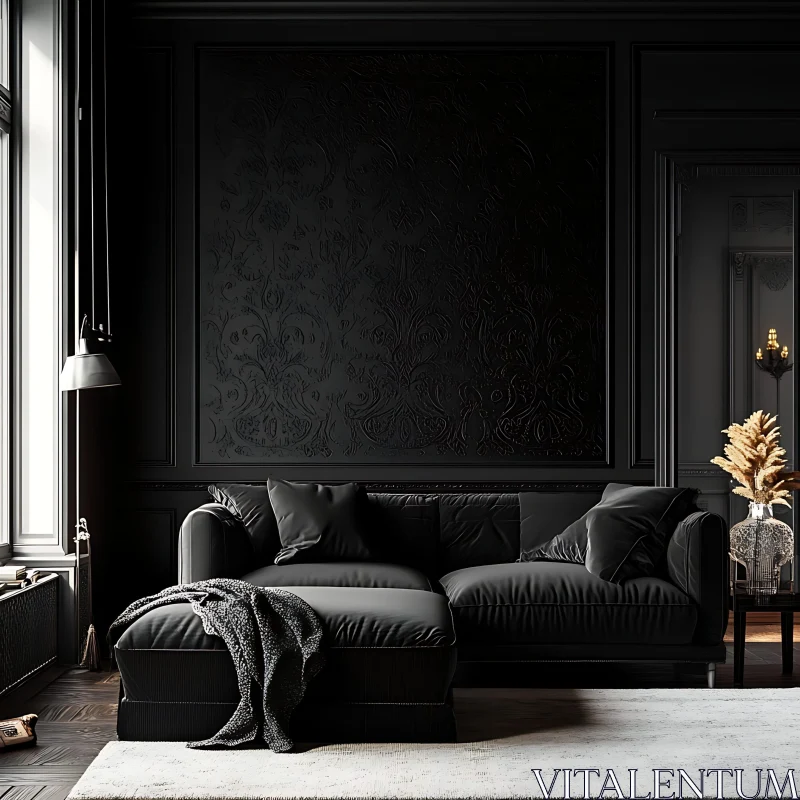 Monochromatic Interior with Plush Sofa AI Image