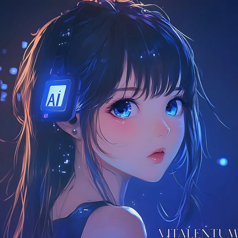 Digital Art of Anime Girl with Blue Eyes AI Image