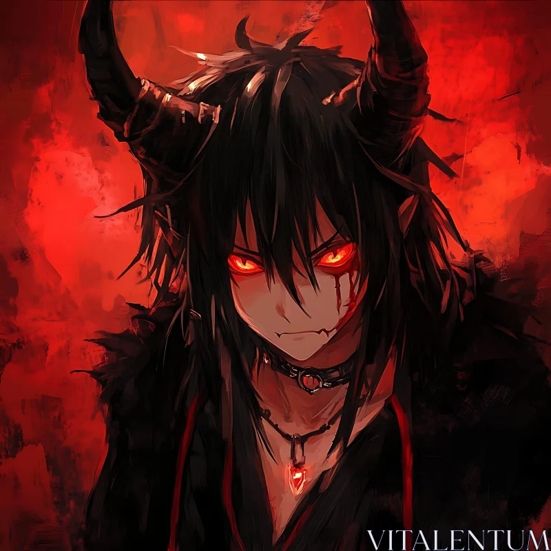 AI ART Demon with Glowing Eyes and Horns