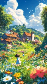 Children in a Sunny Flower Meadow