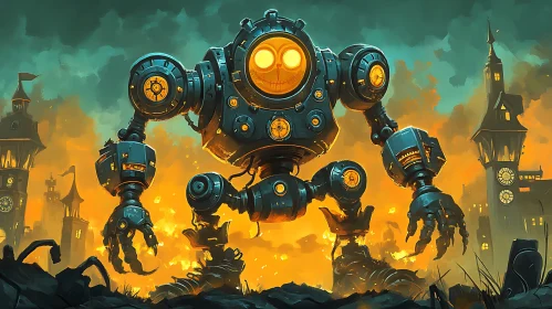 Mechanical Giant in Steampunk City