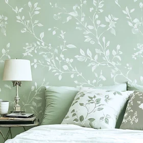 Green Bedroom with Leaf Design