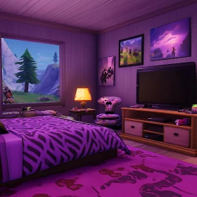 Aesthetic Purple Bedroom with Landscape View