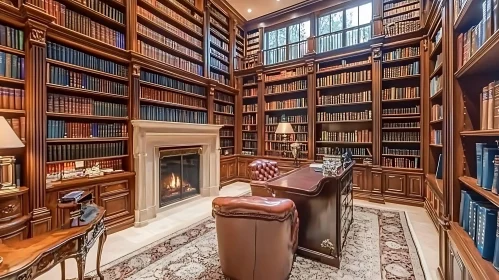 Classic Library Interior with Leather Chairs