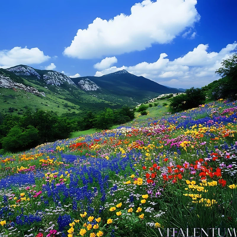 AI ART Scenic Wildflower Meadow with Mountain Backdrop