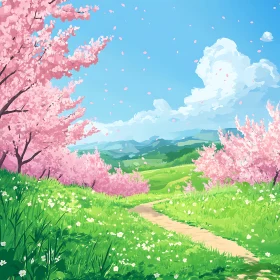 Cherry Blossom Meadow Scenery