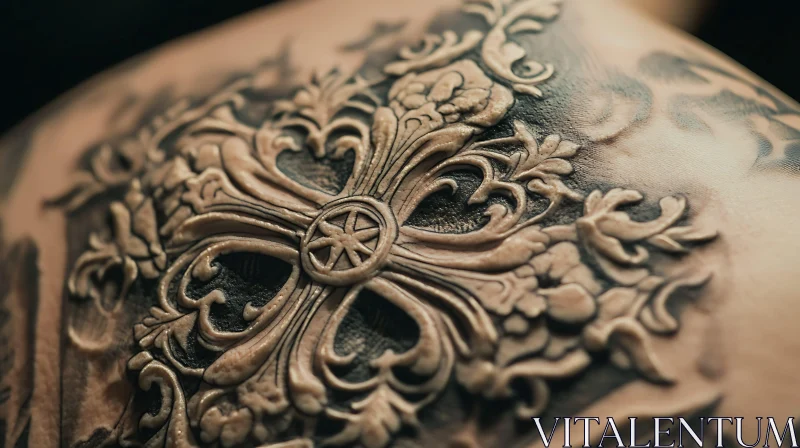 Intricate Floral Tattoo with Stylized Cross Motif AI Image