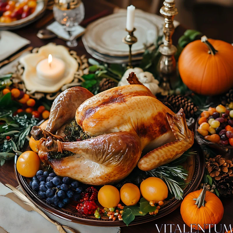 Thanksgiving Turkey and Pumpkin Arrangement AI Image