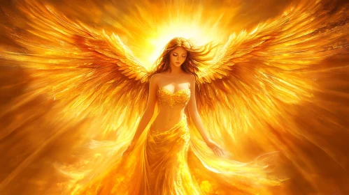 Golden Angel with Glowing Wings Art