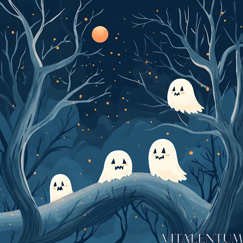 AI ART Cute Ghosts in the Moonlight