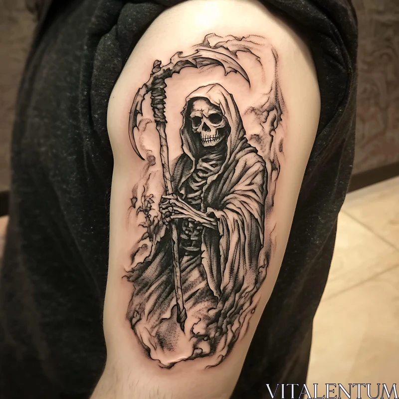 Black and Grey Grim Reaper Tattoo Design AI Image