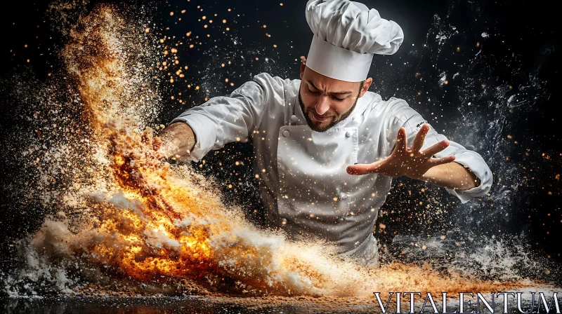 Culinary Maestro Amidst Fiery Explosion AI Image