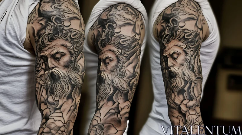 Intricate Black and Grey Arm Sleeve Tattoo AI Image