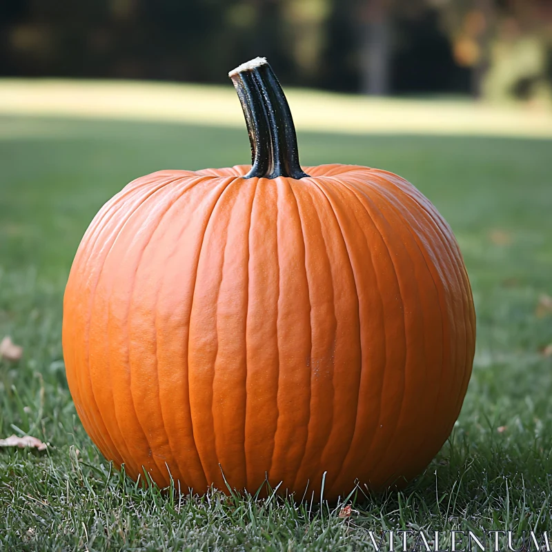 Orange Pumpkin on Green Background AI Image