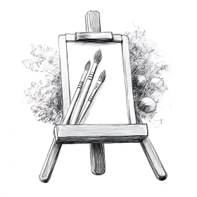 Artistic Sketch of Easel and Brushes