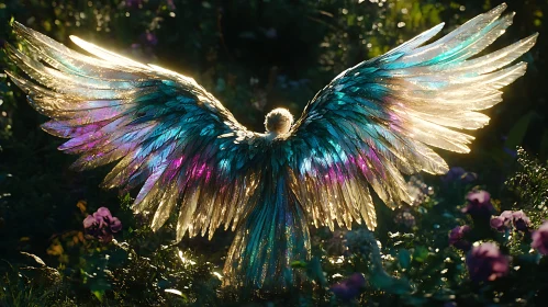 Angel with Iridescent Wings in Nature