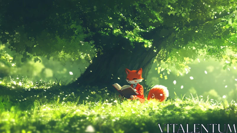 Fox's Literary Escape in Forest Glade AI Image