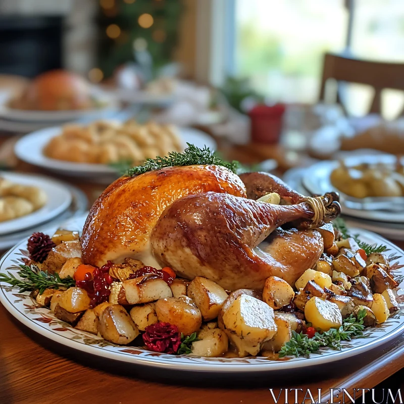 Festive Holiday Turkey Dinner AI Image