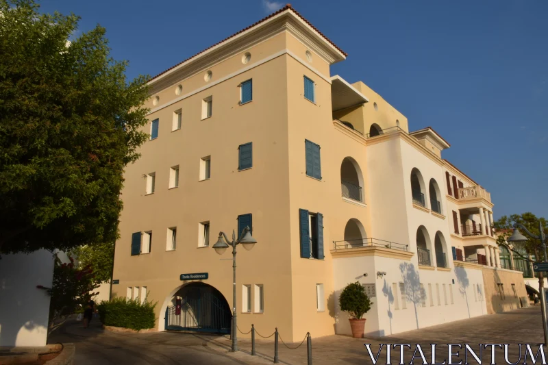 PHOTO Cyprus Mediterranean Building with Blue Shutters