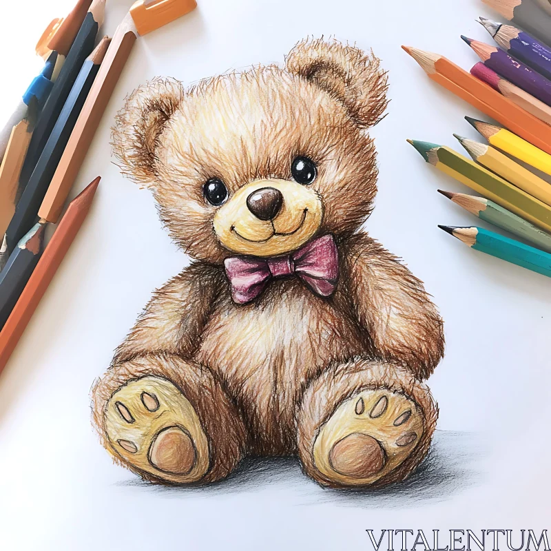 Charming Teddy Bear Illustration AI Image