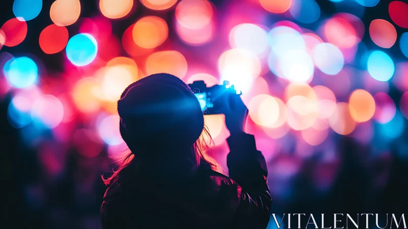 AI ART Silhouette with Camera in Bokeh Lights