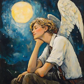 Ethereal Angel under Moonlit Sky