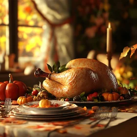 Festive Thanksgiving Table with Roasted Turkey