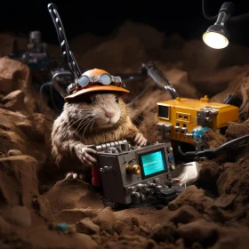 Adventurous Rat with Mining Equipment - Studio Photography