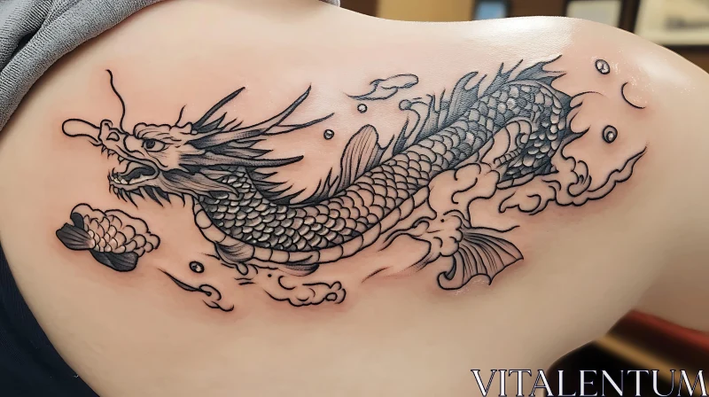 Mythical Dragon Inked on Shoulder Blade AI Image