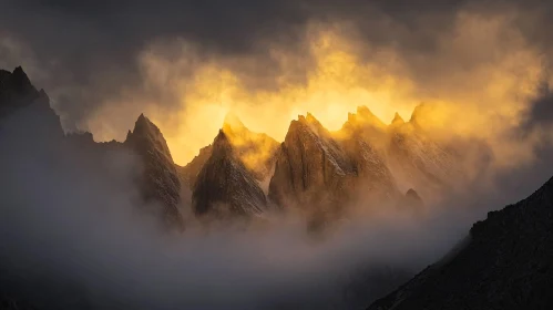 Sunset Over Misty Mountain Peaks