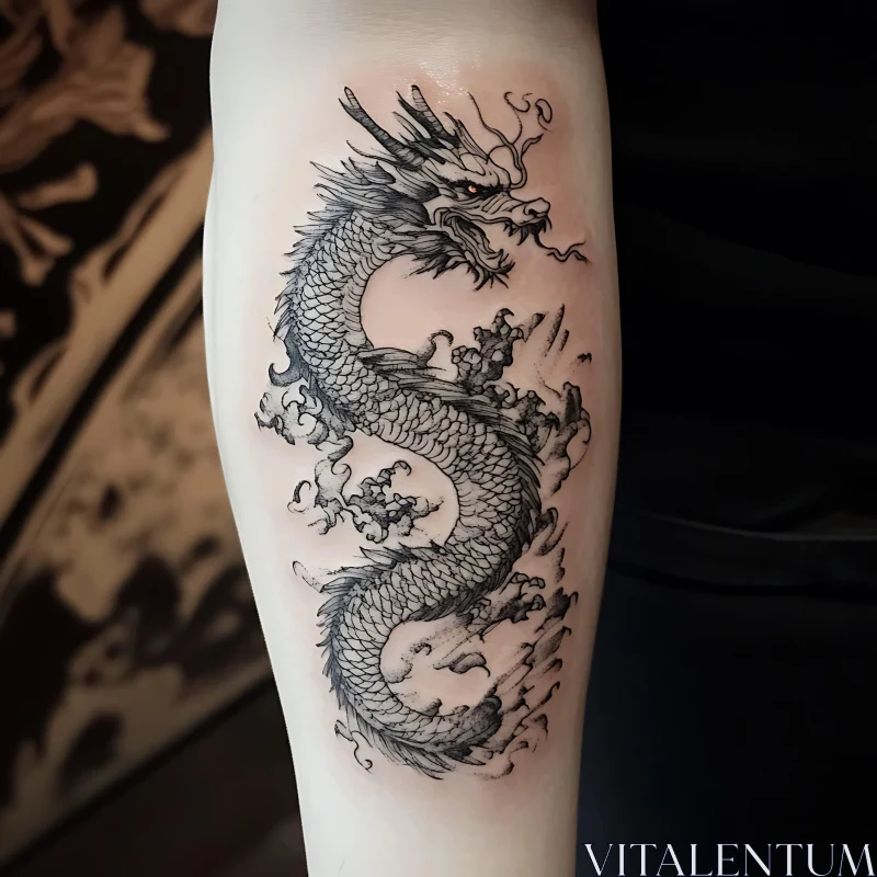 Detailed Blackwork Dragon Tattoo Art AI Image