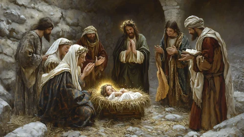 Newborn Child Surrounded by Onlookers