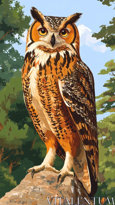 AI ART Owl Perched on Rocky Outcrop