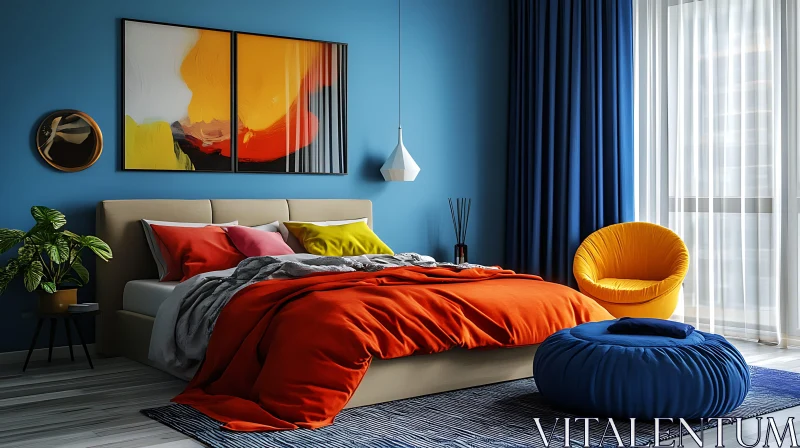 AI ART Contemporary Bedroom Design with Orange and Blue