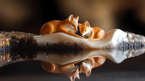 Serene Foxes Reflecting in Stillness