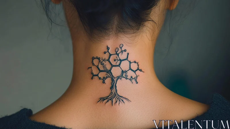 Tree and Molecule Fusion Tattoo Art AI Image