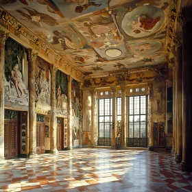 Grand Hall Interior with Checkered Floor